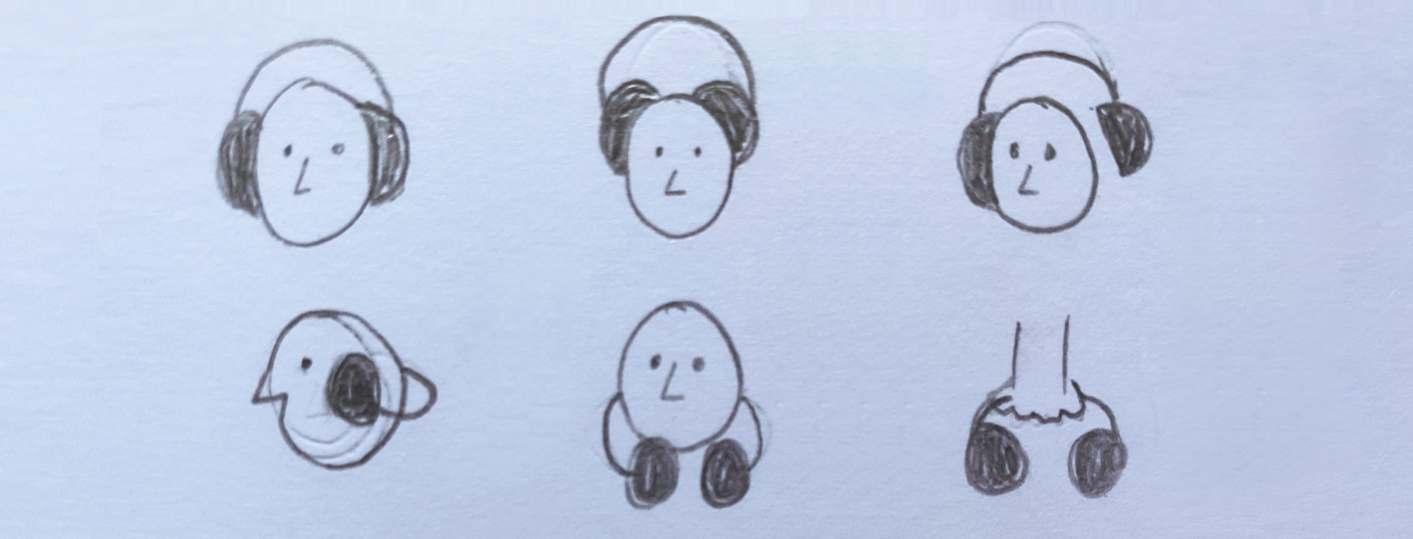 image of little people wearing headphones in different orientations